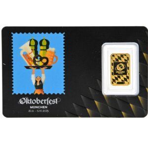 2g Oktoberfest München Goldbarren Vorderseite mit Motiv 2025