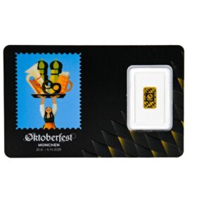 Scheckkarte mit Oktoberfest München Motiv 2025 und 1g Anlage Goldbarren